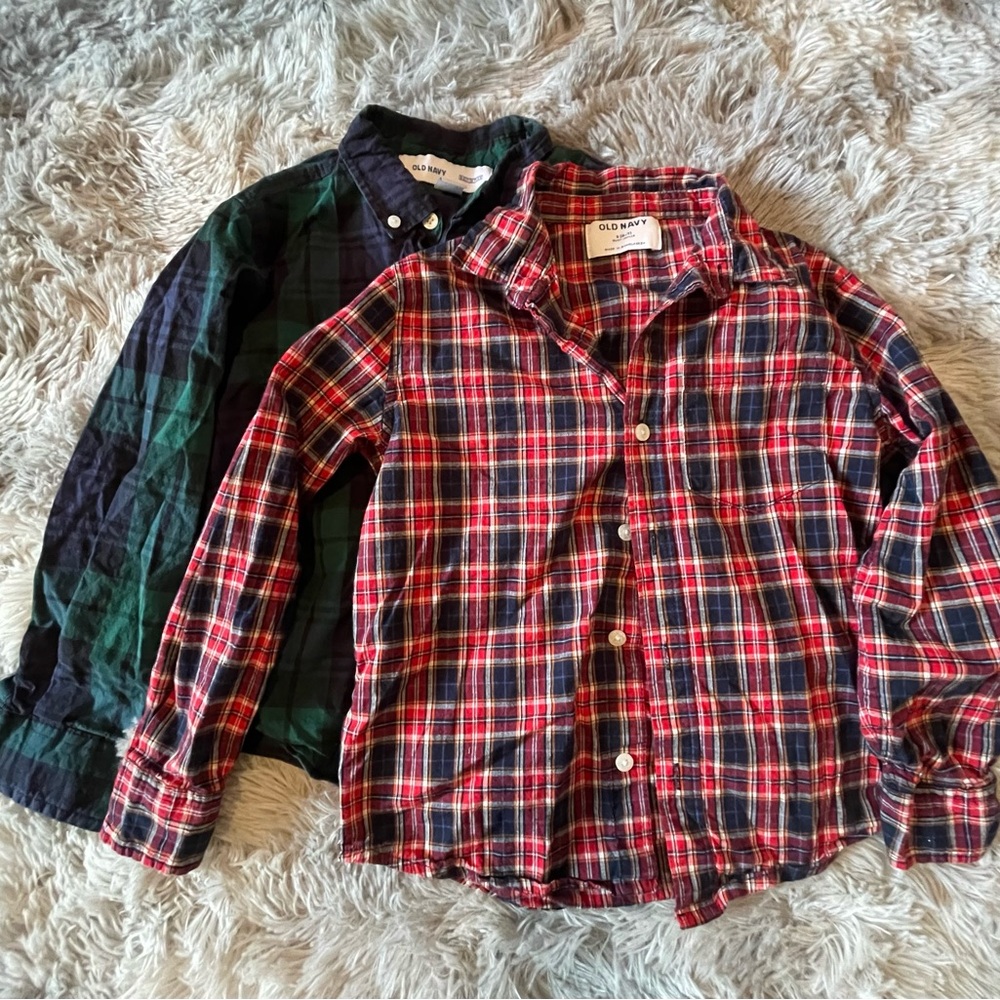 Old Navy Kids Plaid Button-Down Shirts 2 pk- Red and Blue 6-7